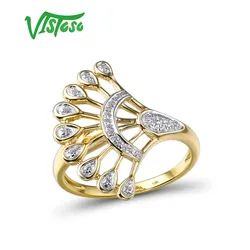 VISTOSO Gold Rings For Women Pure 14K 585 Yellow Gold Sparkling Diamond Promise Engagement Rings Anniversary Fine Jewelry