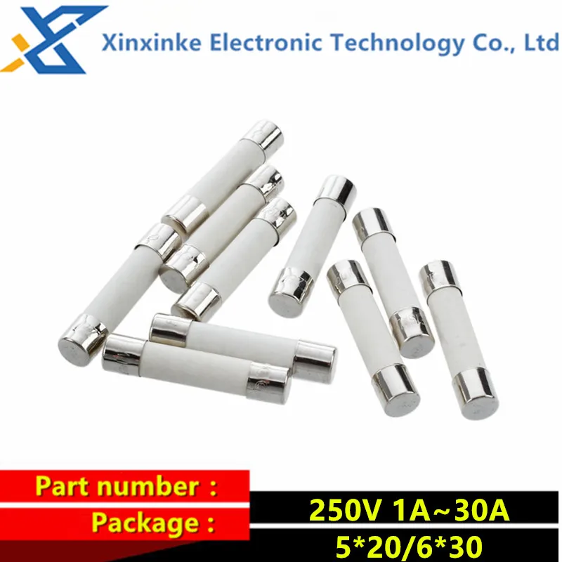 10PCS 6x30 Ceramic Fuse Tube 6*30mm 3A 4A 5A 6.3A 10A 3.15A 10A 15A Fuse Tube 250V