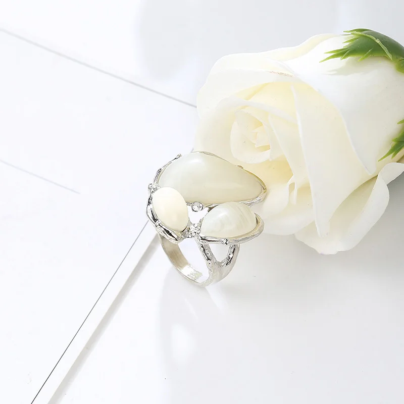 Vintage Antique Natural Stone Ring Fashion Silver Color Jewelry Finger Ring For Women Wedding Anniversary Rings 6-10