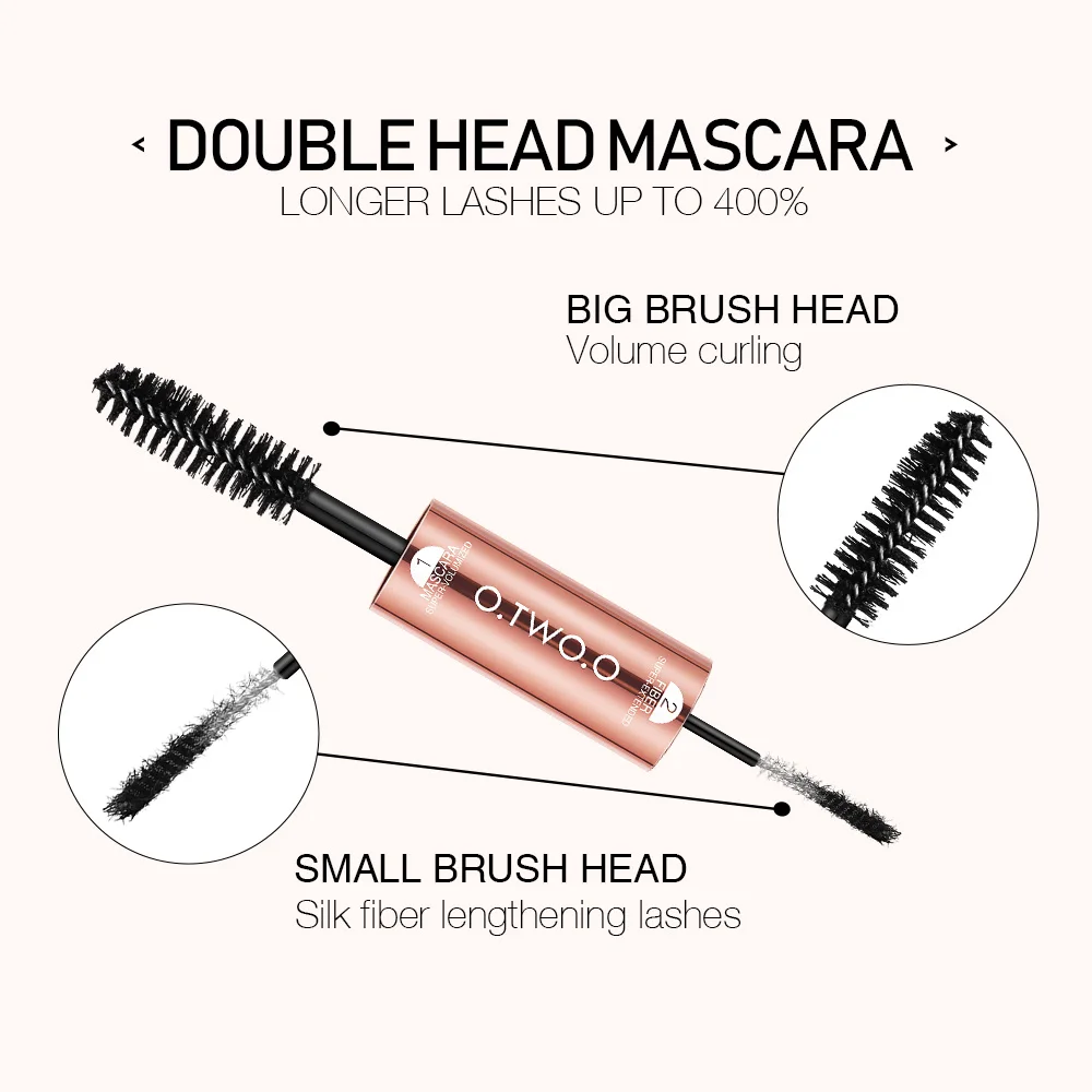 O.TWO.O 2 in 1 Makeup Mascara Volume Curling 4D Silk Fiber Lengthening Lashes Waterproof Fast Dry Nourish Eyelash Extension