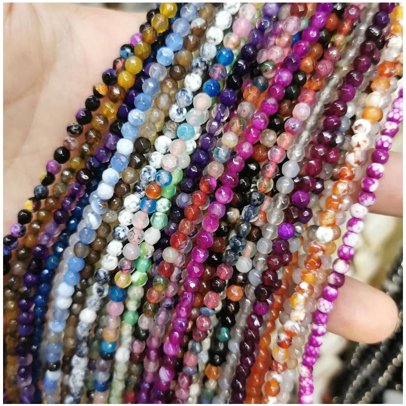 Wholesale Cut Face 4mm Purple Red Yellow Black Multicolor Stripe Indian Onyx Round loose stone jewelry Beads Agat Beads DIY