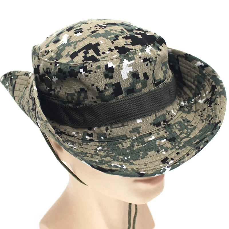 Military Boonie Camouflage Bucket Hat Army Hunting Outdoor Sports Hiking Fishing Sun Protector Fisherman Cap Tactical Men