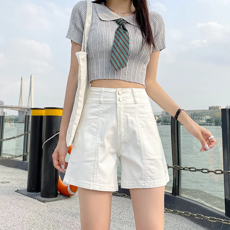 Jeans Woman High Waist Stretch Fashion Denim Shorts Pants Women Summer New Femme Wide-Leg A-Line Pants Thin Female Jean Pant  SO