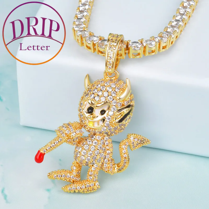 Red Color Oil Monkey Shape Pendant Chain Bling Cubic Zircon Men's Hip Hop Necklace Jewelry