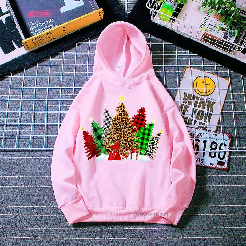 Sudaderas con capucha Kawaii para niñas, ropa con estampado de dibujos animados de Navidad para niños, regalo de Navidad, sudadera rosa para niños, tops al por mayor