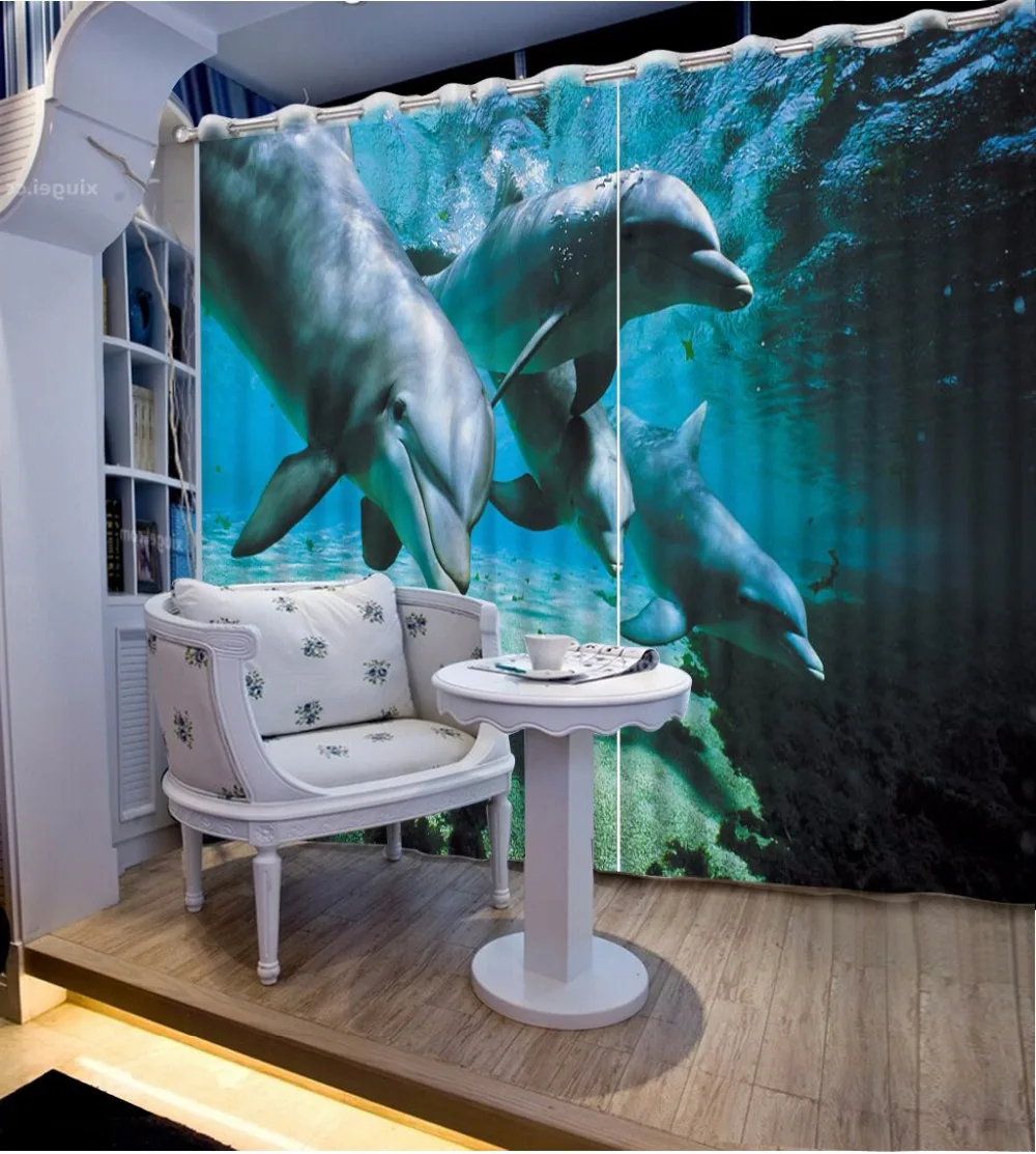 

3D Curtain Fashion Customized Ocean Dolphins Curtains For Bedroom Custom Any Size Curtain Blackout Curtain Living Room