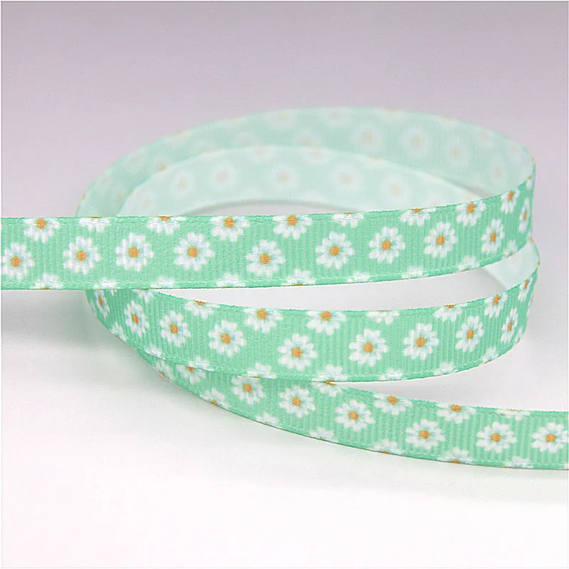 DHK 3/8\'\' 5yards Flower Chrysanthemum Sunflower printed grosgrain ribbon Accessory hairbow headwear DIY 9mm Decorations C1930