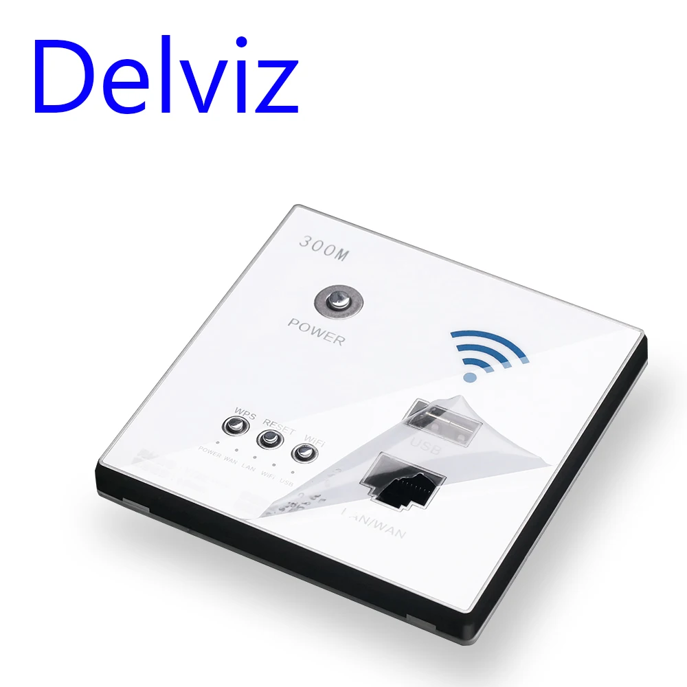 Delviz Draadloze Wifi Socket Rj45, Ap Relais Smart Usb Socket, Crystal Glass Panel, 220V Power, 300Mbps Embedded Muur Wifi Router