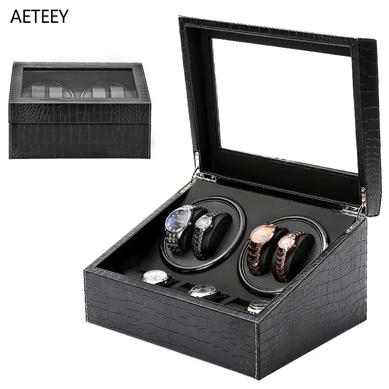 For Watch 4+3 Slots Lovers Watch Winder Watch Automatic Electric Chain Watch Case Crocodile Surface Rotator Customizable Logo