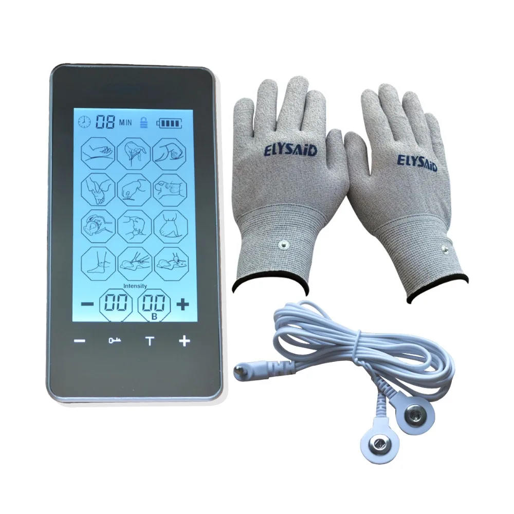 Tens Electrotherapy Massager Touch Screen Smart Massage Device Body Health Care Muscle Stimulator With Conductive Fiber Gloves