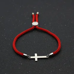 Cute Bear Stainless Steel Cross Charm Bracelets For Women Men Lucky Red Rope Simple Adjustable Friendship Bracelet Jewelry Gift