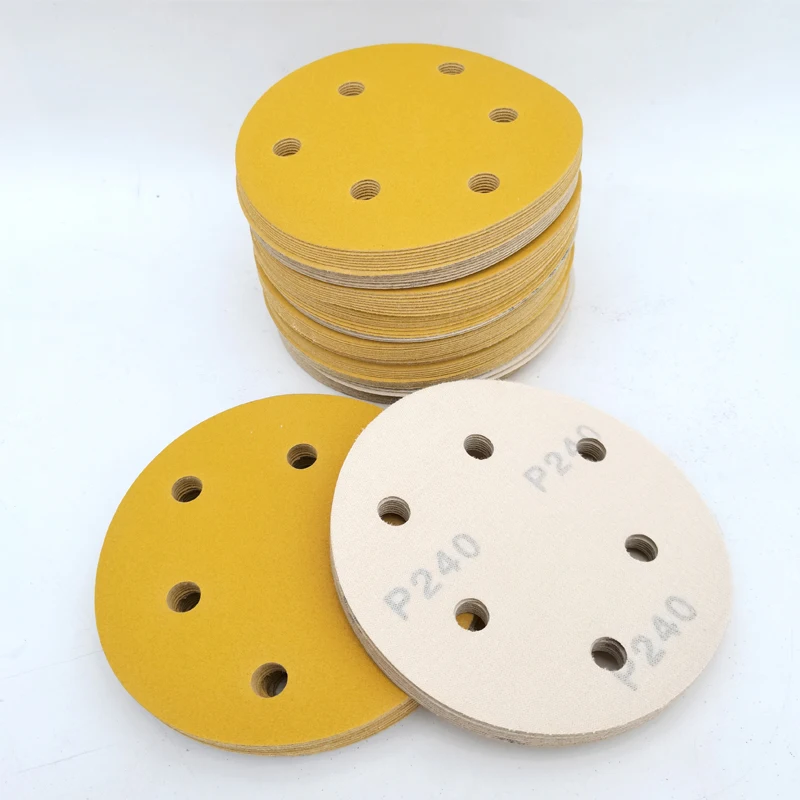 10 Pcs Dry Sanding Paper 5 Inch 6 Hole 125mm Flocking Self-adhesive Car Polishing Putty Round Sand Disc