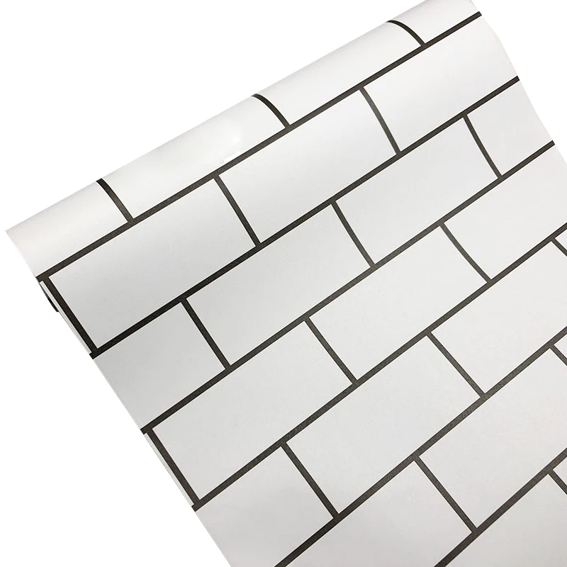 Nordic Style Self-Adhesive Black White Brick PVC Waterproof Wallpaper TV Dormitory Bedroom Room Wall Decoration Lattice Stickers