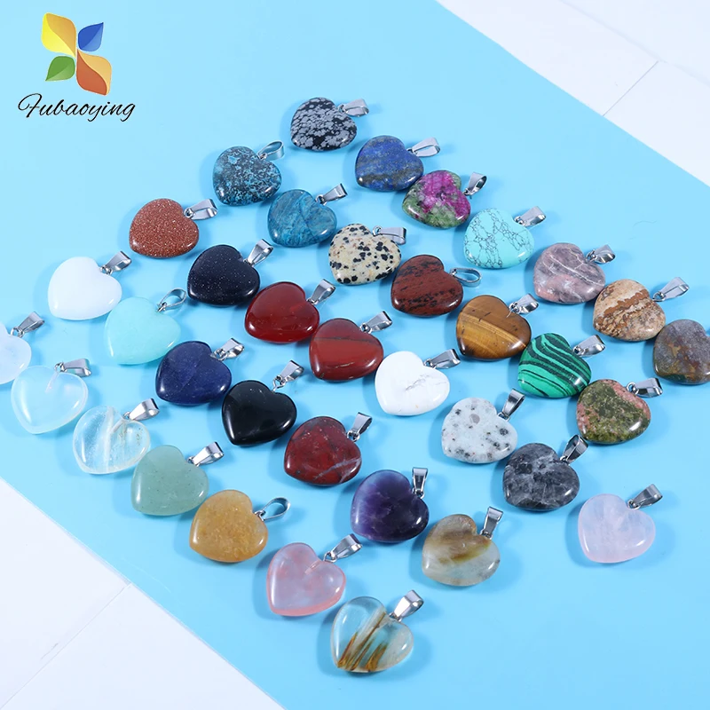 

100Pcs Natural Stone 20mm Crystal Heart Pendant Charms DIY Accessories Healing Supply For Jewerly Making Gift