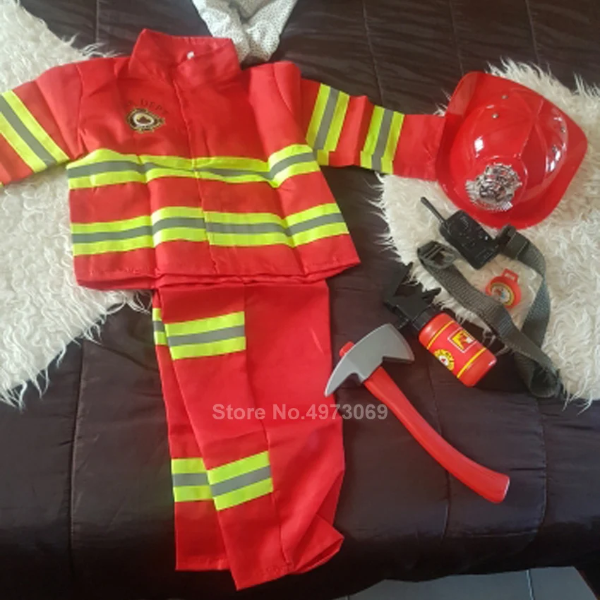 Fireman Costume Uniform Cosplay 2022 Christmas New Year Gift Birthday for Kids Boy Girl Role-play Carnival Fancy Suit Firefight