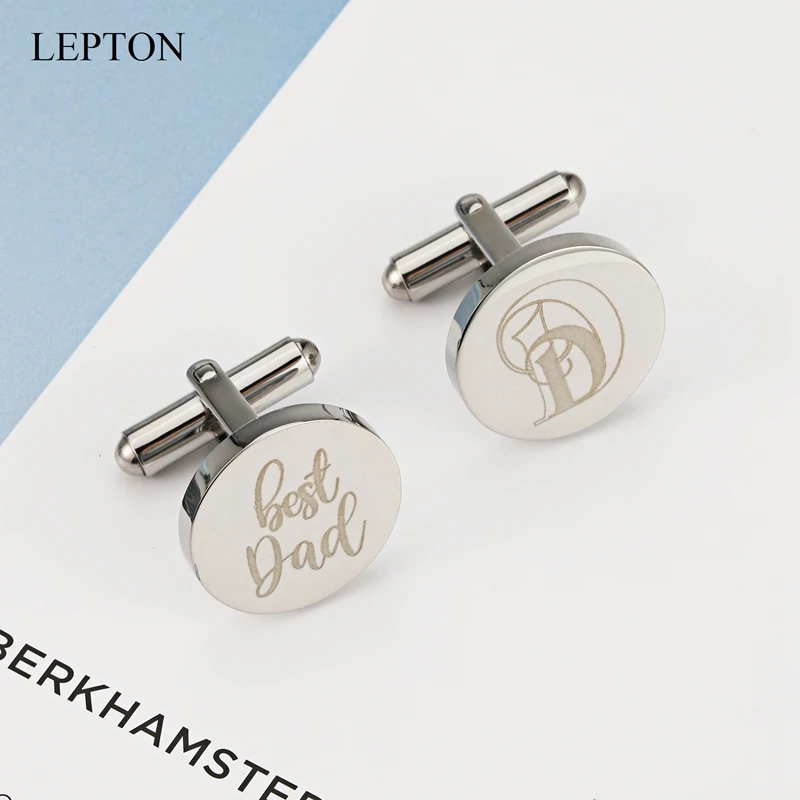 

2026 Stainless Steel Cufflinks for Men Lepton Laser Engraving Best Dad Cuff Links Father's Day Gift Gemelos Relojes