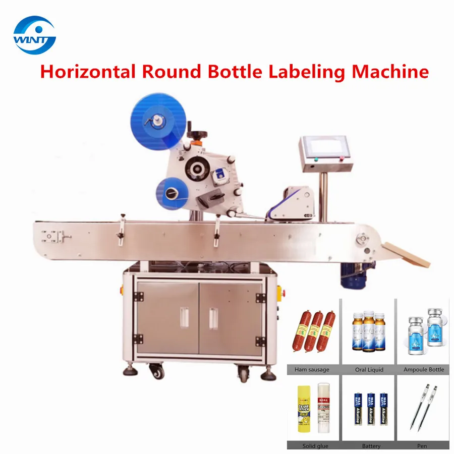 Mesin Pelabel Botol Bundar Horisontal Otomatis Mesin Pelabel Botol Bundar untuk Botol Kaca Plastik PET Baterai Oral