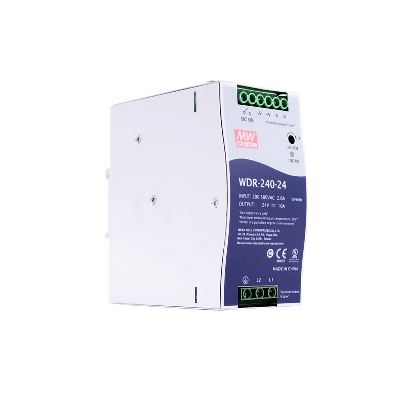 Mean Well WDR-240-24 180-550VAC Input voltage meanwell DC 24V 10A 240W Single Output Industrial DIN RAIL Power Supply