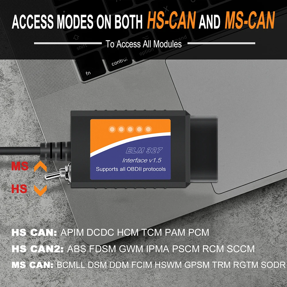 FORScan USB ELM327 V1.5 MS-CAN Switch OBD2 Scanner for Ford Automotive Coding Work with ELMconfig FoCCCus ELM 327 V1.5