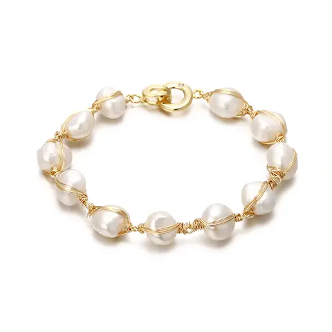 Original fait à la main 14K or rempli Baroque naturel perle d'eau douce dames Bracelet Promotion bijoux pour les femmes cadeau d'anniversaire