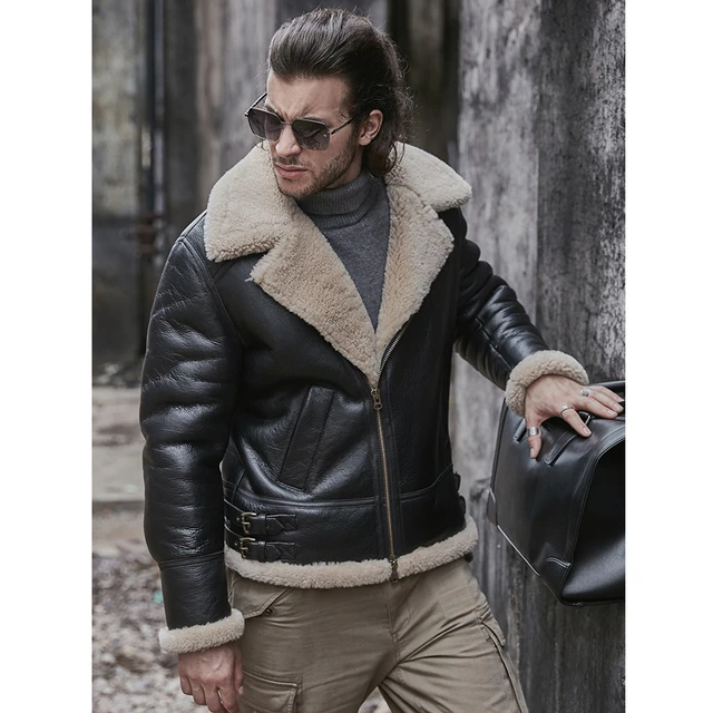 Blouson d hiver en peau de mouton pour homme modele B3 court en cuir avec fourrure collection 2019 AliExpress