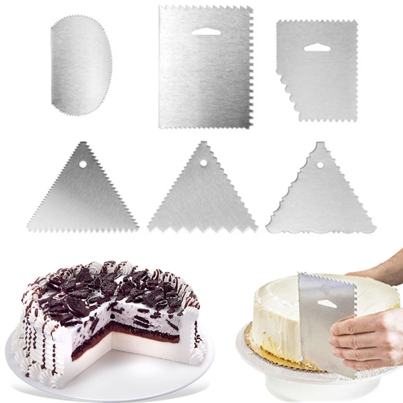 Stainless Steel Cream Scraper Dough Icing Fondant Spatulas Geometry Irregular Teeth Edge Cutters Cake Baking Decorating Tools