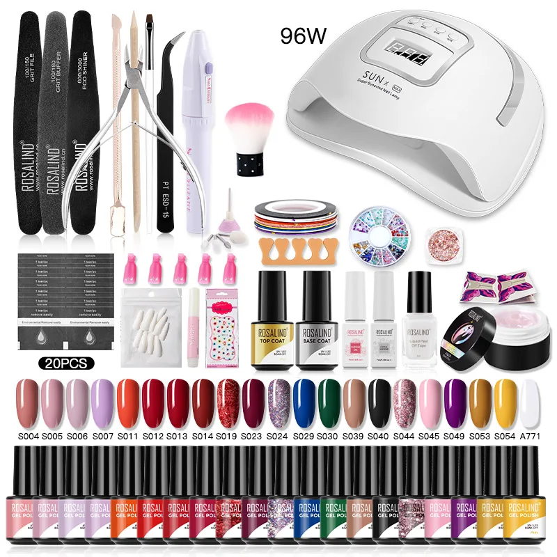 

ROSALIND Nail Gel Polish Set Manicure Tools Kit Complete Kinds Vernis Semi Permanent Nail Art Need UV LED Polish Gel Set