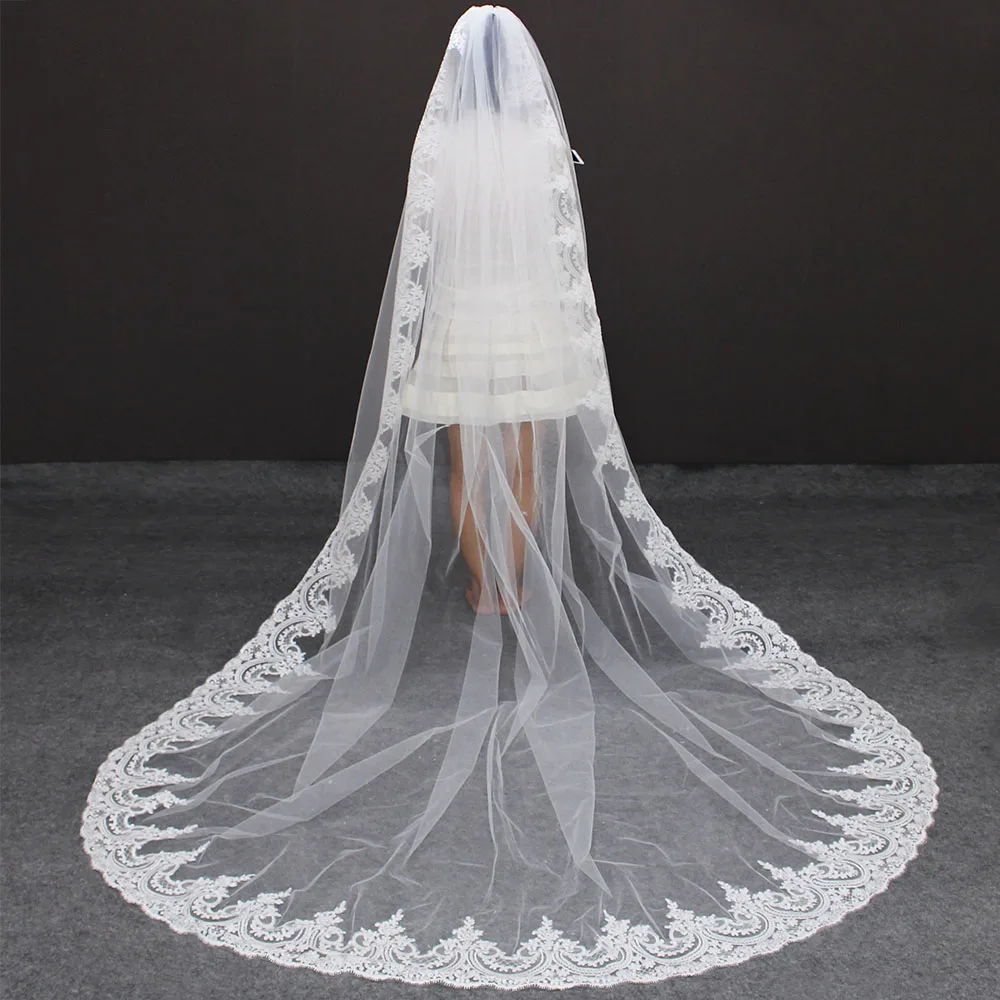 Voile de mariée avec peigne, de haute qualité, 1 couche, voile de mariée, blanc, ivoire, Long, 3 mètres