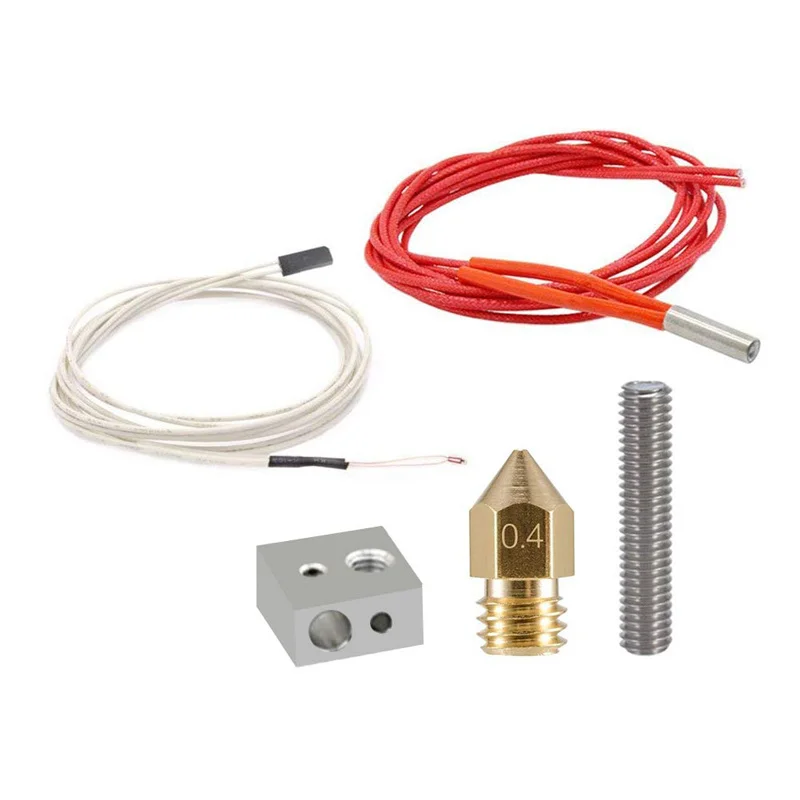 3D Printer Hot End 0.4mm MK8 Brass Extruder Nozzle 30mm A8 Throat Tubing Heater Block NTC 3950 Thermistor 12V 40W Heater