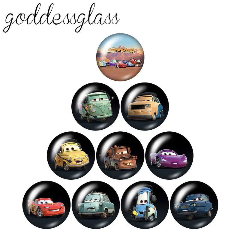 Cars Lightning McQueen Mater Jackson 10pcs 12mm/18mm/20mm/25mm photo glass cabochon demo flat back necklace Making findings