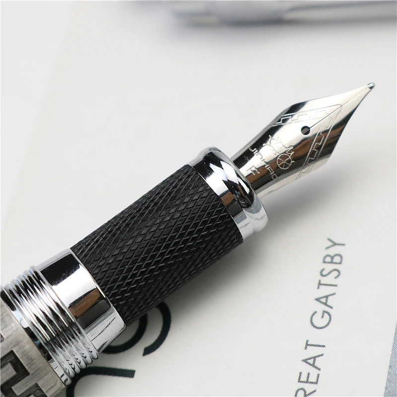 Silver gray Great Wall pattern fountain pen Silver metal  box packaging Free engraved text inscriptions Prize gifts