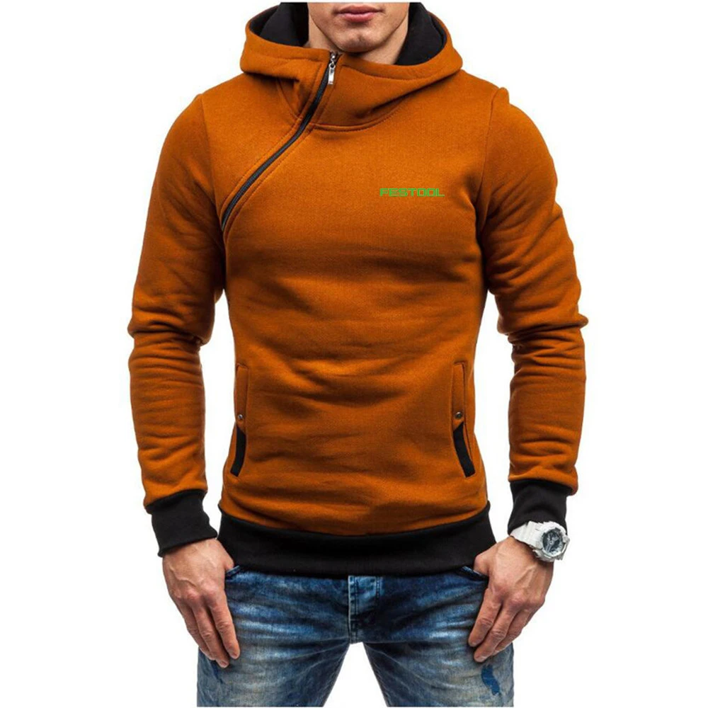 Festool Tools Printed New Hooded Men Multicolor Pullover Diagonal Zipper Hoodies Autumn Winter Casual Jackets Hoody Sweatshirts