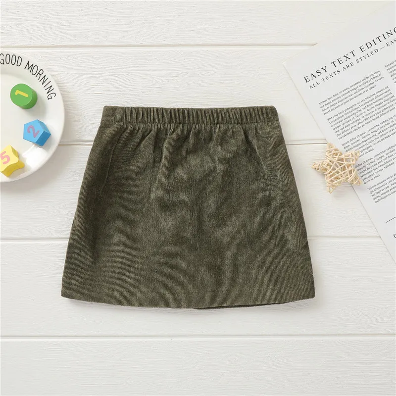 Newborn Baby Girls Fashion Buttons Mini A-line Skirt Children Stylish Solid Color Corduroy Skirt for Party Daily Wear 0-3Years