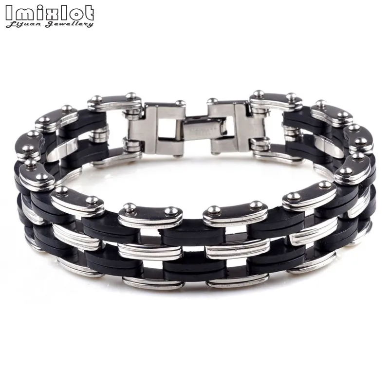 40 Style Men\'s Stainless Steel Link Chain Bracelets & Bangles Rubber Wristband Men Bicycle Motorcycle Black Silicone Bracelet