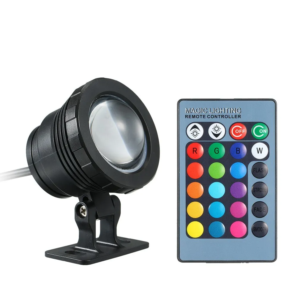 AC/DC 12V 10W RGB LED Underwater Light Submersible Lamp with Remote Control 10 Colors Changing Flash/ Strob Drop shipping