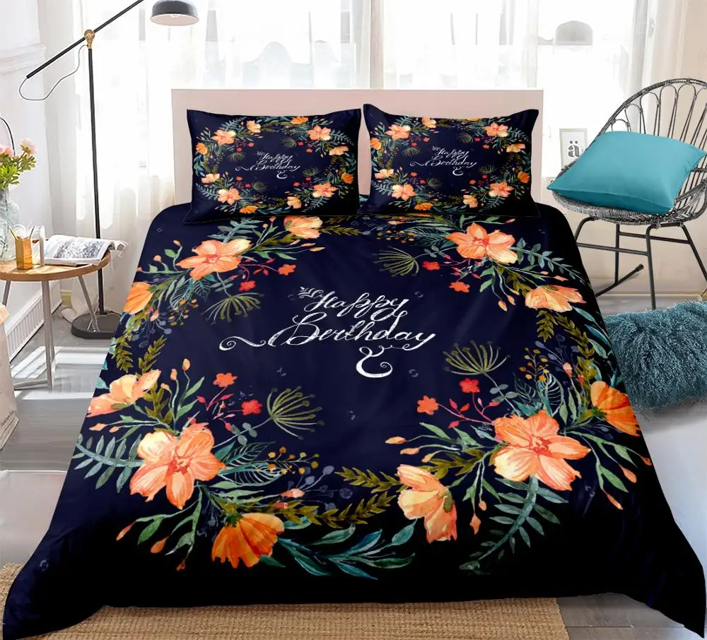 

3D Floral Duvet cover set Bedclothes Orange Flowers Bedding Set Black Bed set Home Textiles Bedspread Dropship King size