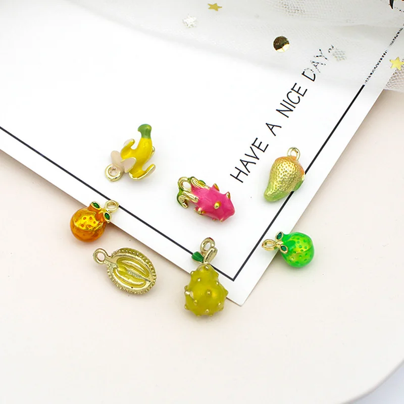 10pcs simulation three-dimensional creative fruit enamel pendant necklace earrings bracelet DIY charm handmade jewelry making