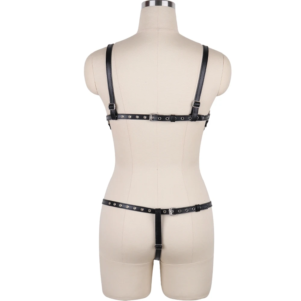 Ensemble de Lingerie Sexy pour femmes, hauts en cuir Punk, chaîne en métal, harnais de Style gothique, ceinture, taille, bretelles, Costume de pôle danse