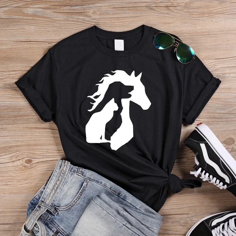 

Casual Cloth Hipster Funny T Shirt for Girl Lady Top Tumblr Drop Ship ANIMAL LOVER Horse Dog Cat Print Women Tshirt