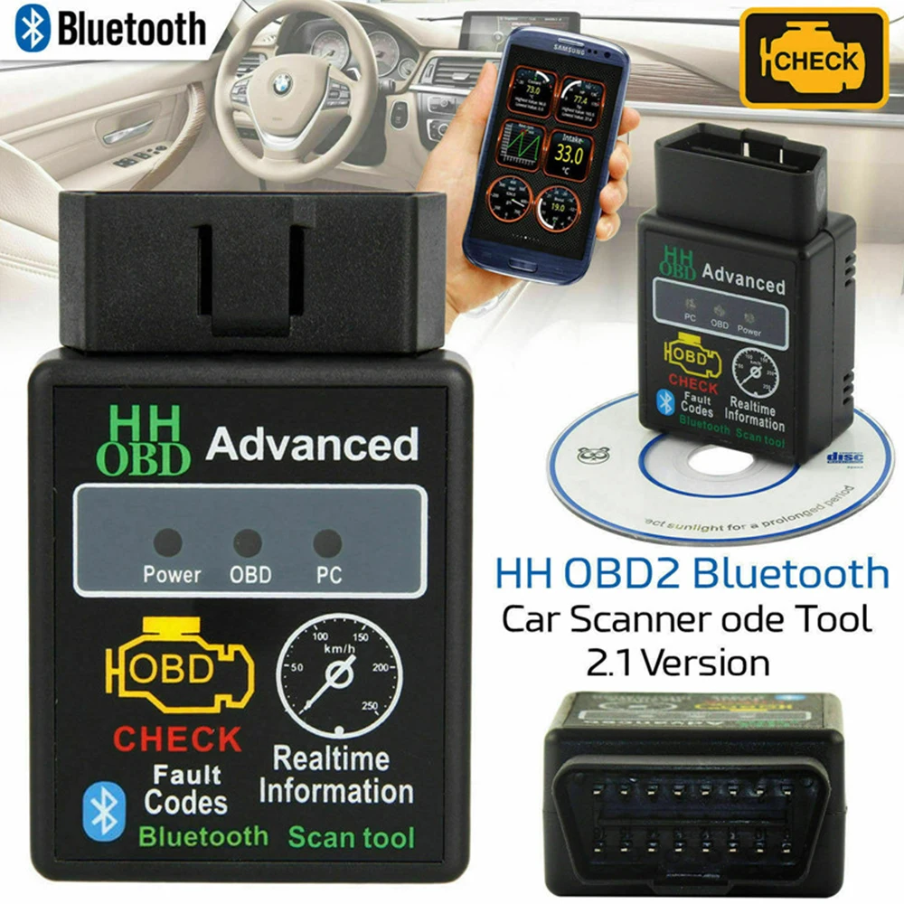 

New HH OBD ELM327 V2.1 Bluetooth OBD2 OBDII CAN BUS Check Engine Car Auto Diagnostic Scanner Tool Interface Adapter For Android