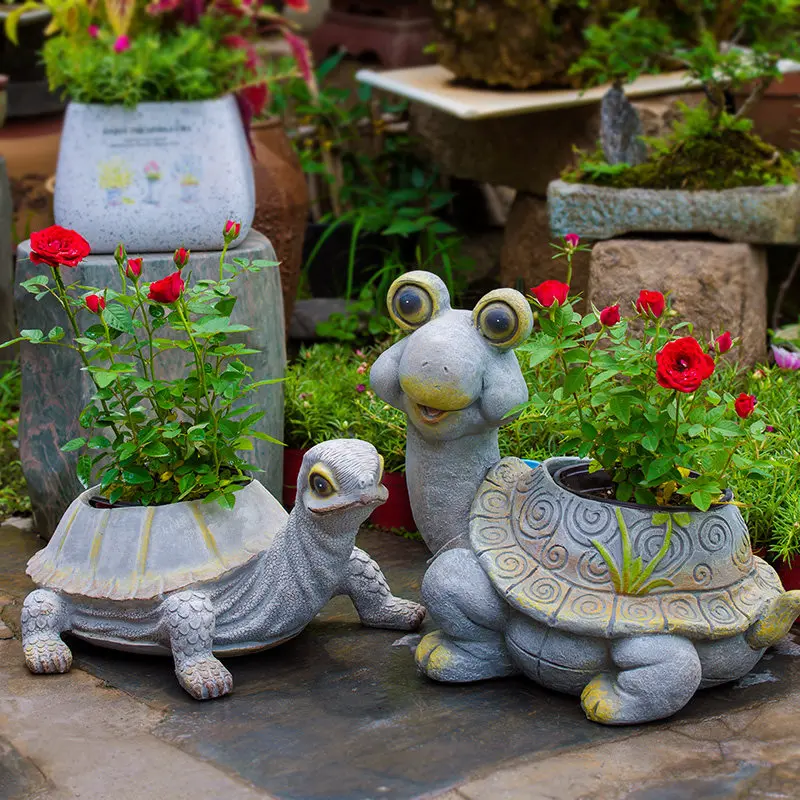 

Outdoor Gardening Resin Cartoon Turtle Snail Ornaments Fleshy Flower Pot Planter Courtyard Villa Lawn Statues Decoration Crafts