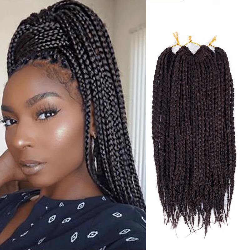 Saisity 18Inches Synthetic High Quality Box Braids Crochet Braiding Hair Extension Brown Blonde Grey Burgundy Ombre Crochet