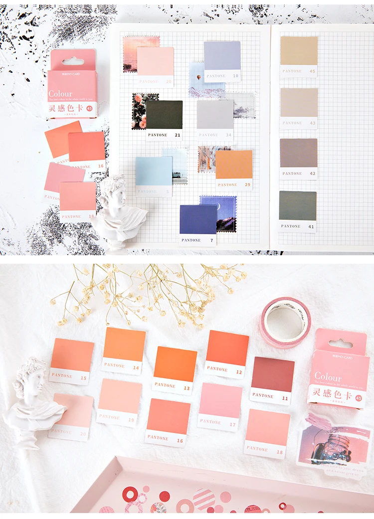 45pcs Pantone Stickers Set 44mm Mini Color Card Sticker Label Tag Decoration Seal Journal Diary Book School Student Gift A6398