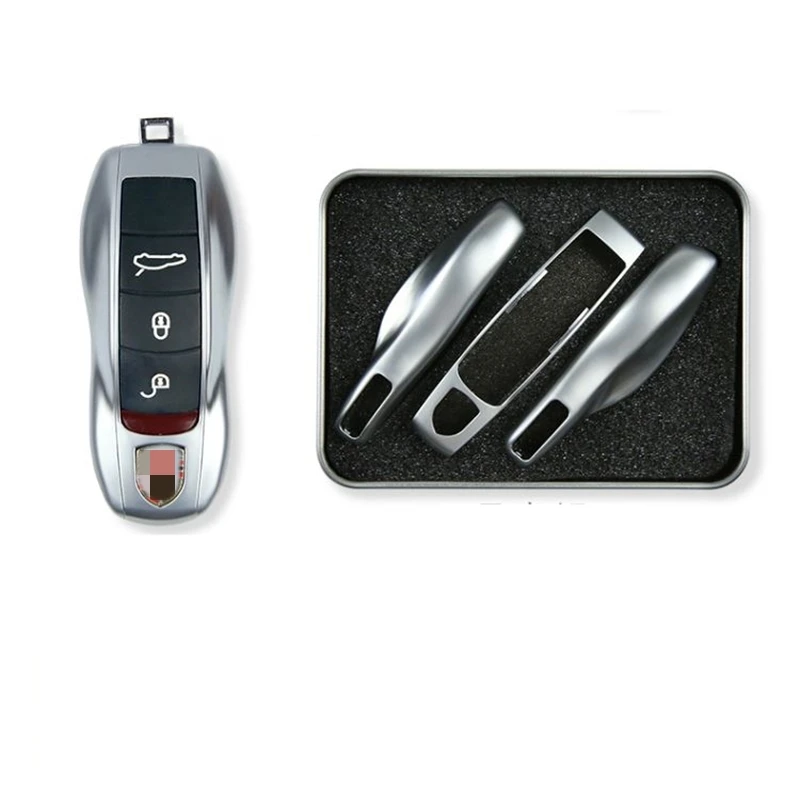 3 stücke Silber Matt Auto Fob Remote Key Fall Schlüssel Abdeckung Schlüssel Shell Refit für Porsche Boxster Cayman 911 Carrera panamera Cayenne Macan