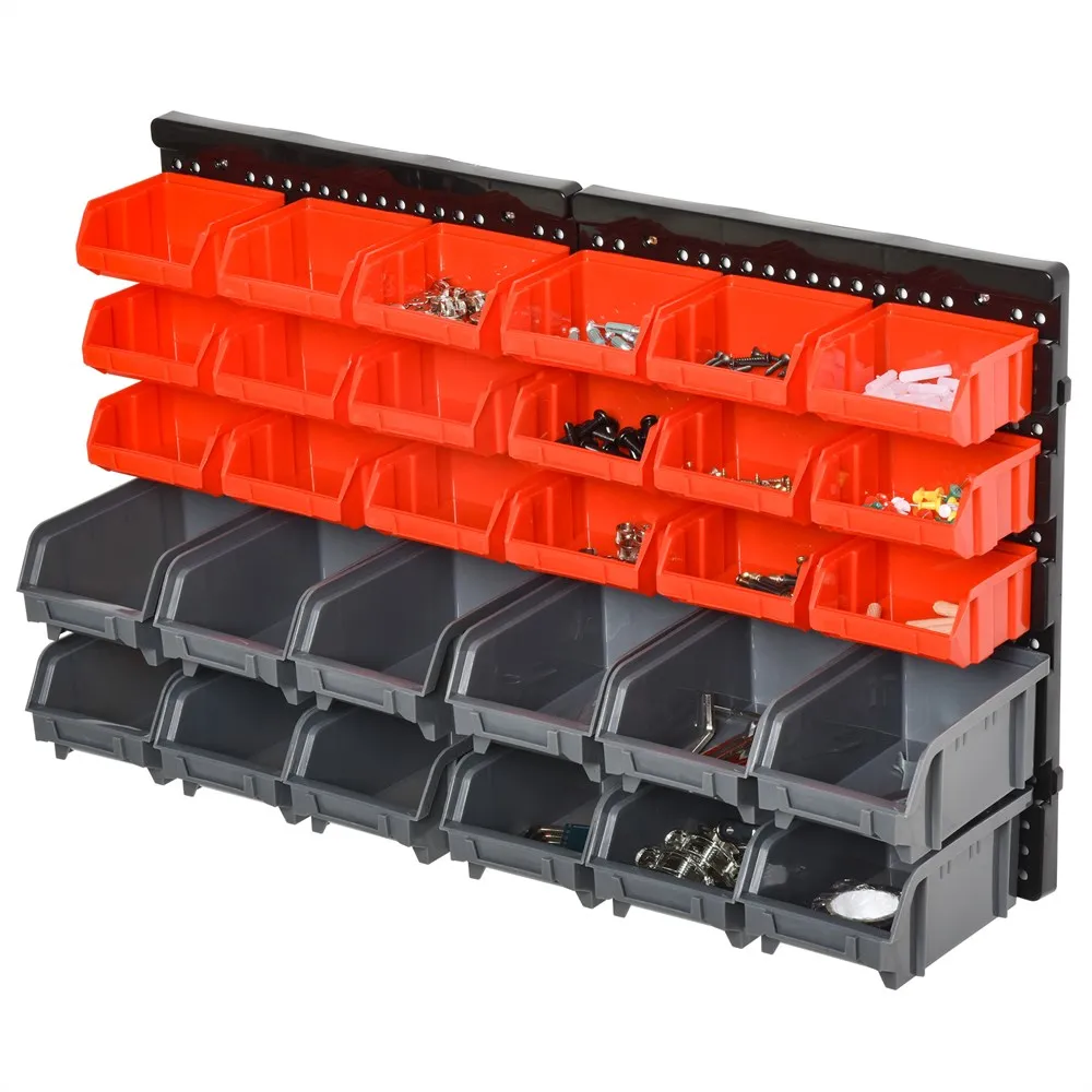 DURHAND Storage Rack for Wall Tool Organizer 33 PCs in Total with boxes 37,5x18x95,5 cm red and gray