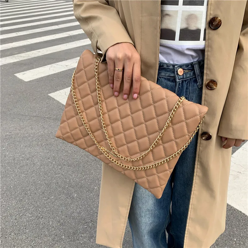 New Spring Shoulder Bag Fashion Plaid Pu Leather Crossbody Bags For Women Large Envelope Handbags And Purses