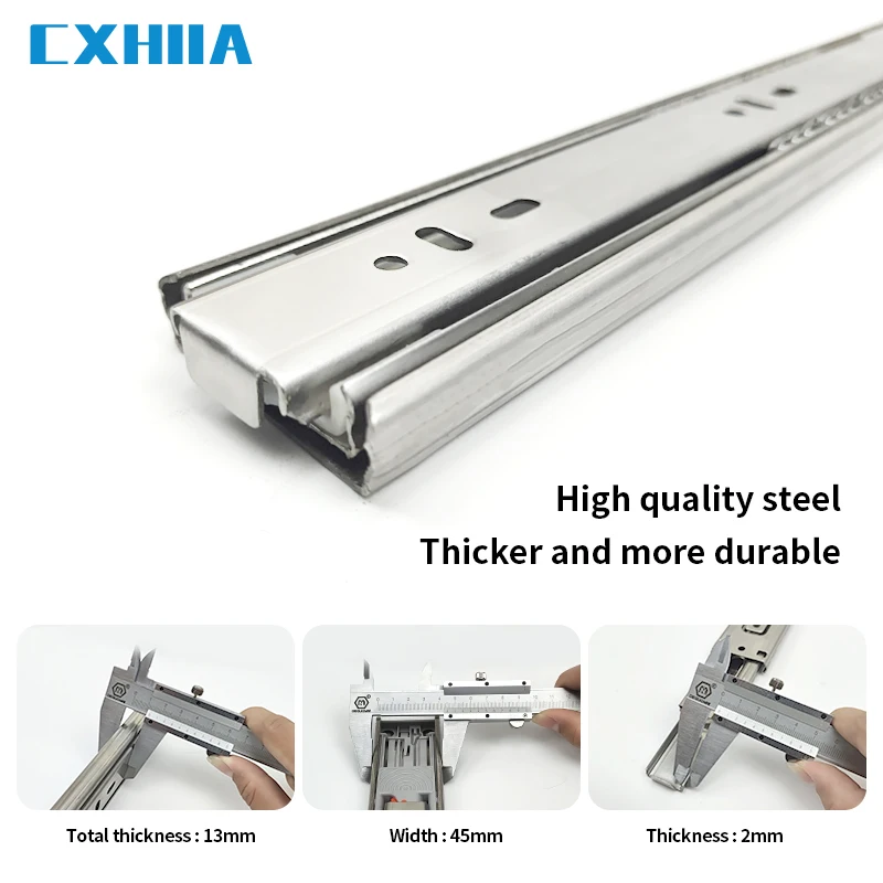 Cxhia 10-20 Inch Rvs Mute Lade Schuif Rail Drie-Sectie Buffer Track Rebound Demping