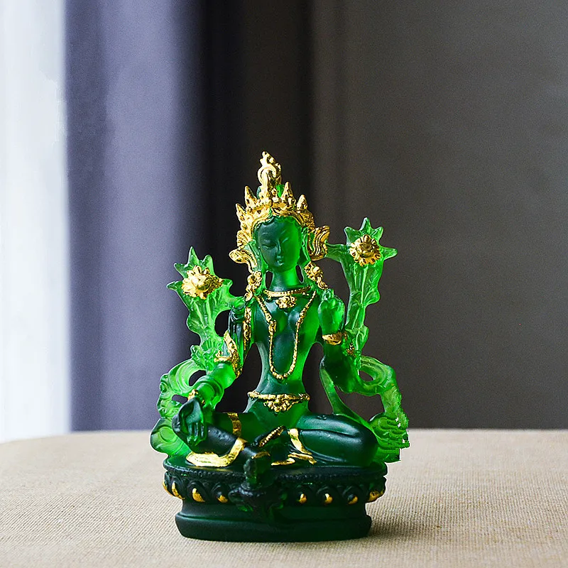 Imagem -02 - Budista Tibetano Fontes Religiosas Mão Pequena Tara Verde Resina Verde Estátua de Bolso Templo Casa e Escritório Decorar Artesanato 12.8cm Novo