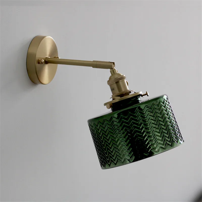 IWHD-Lámpara de pared nórdica de vidrio verde para dormitorio, luz para espejo de baño, candelabro de cobre moderno, Luminaria LED