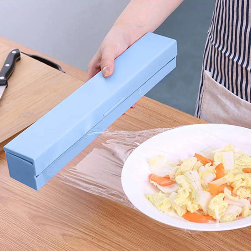 2019 New Plastic Kitchen Foil And Cling Film Wrap Dispenser Cutter Storage preservative film roll case with cutting blade Sale